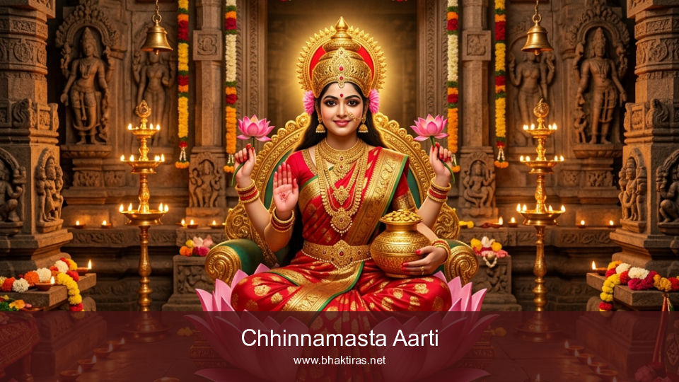 Chhinnamasta Aarti - Divine Hindu Goddess Portrait with Diyas and Lotus