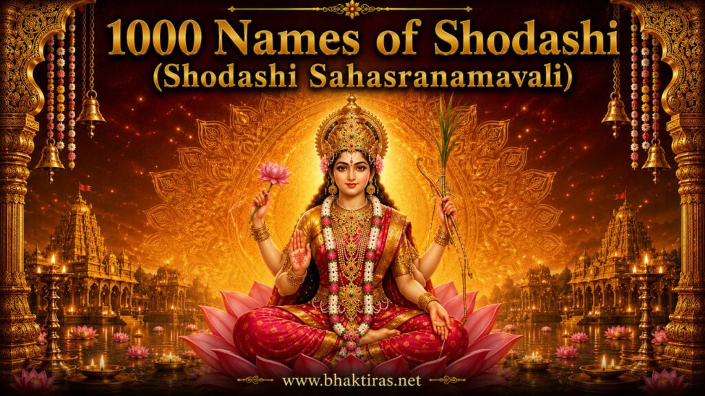 1000 Names of Shodashi - Goddess Tripura Sundari devotional illustration