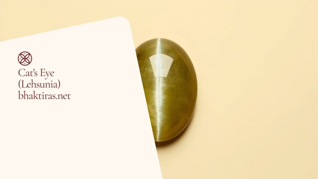 Cat's Eye (Lehsunia) gemstone on cream background with bhaktiras.net