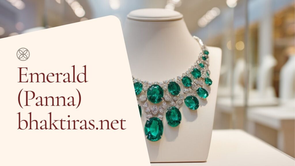 Emerald (Panna) gemstone on cream background with bhaktiras.net
