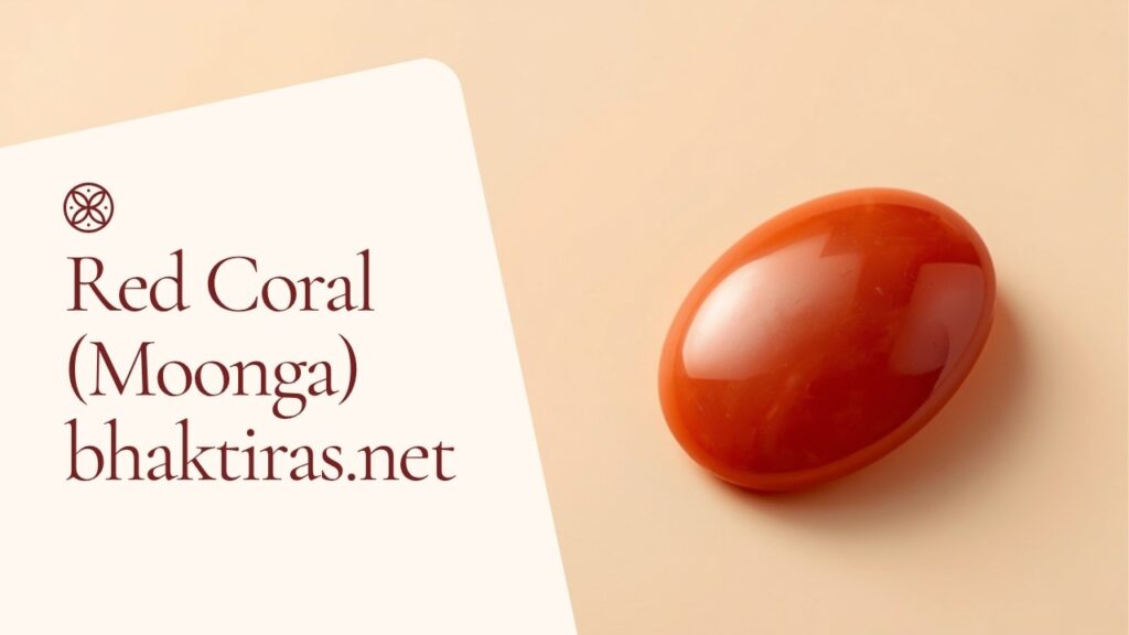 Red Coral (Moonga) gemstone on cream background with bhaktiras.net